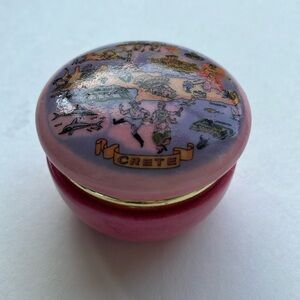 Vintage Pink Alabaster Trinket Box Crete Greece Souvenir